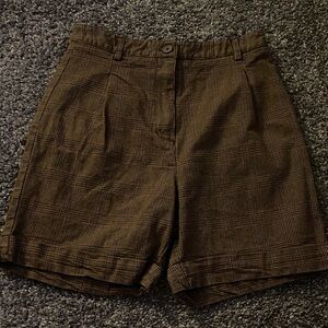Classic Plaid High-Waist Women’s Shorts - Brown